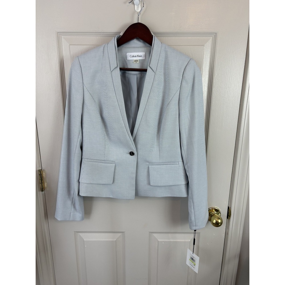 Calvin Klein Blazer Women 4 Light Blue NEW Textured Single Button S72JO586